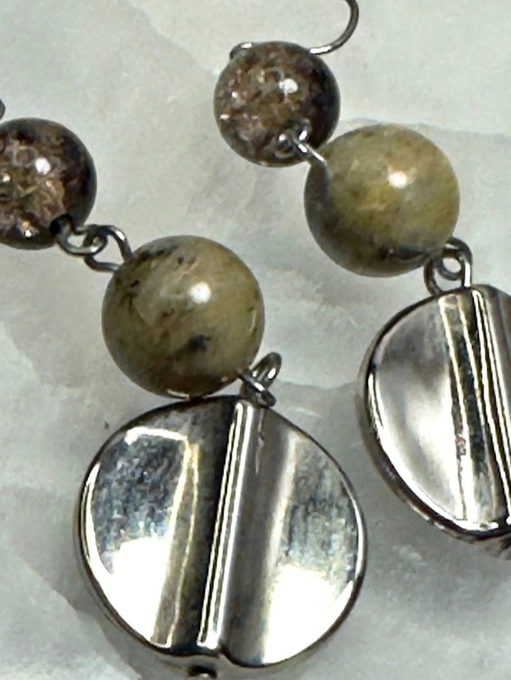 Gemstone Brown pierced Drop Earrings silver tone dangle fishhook 2”